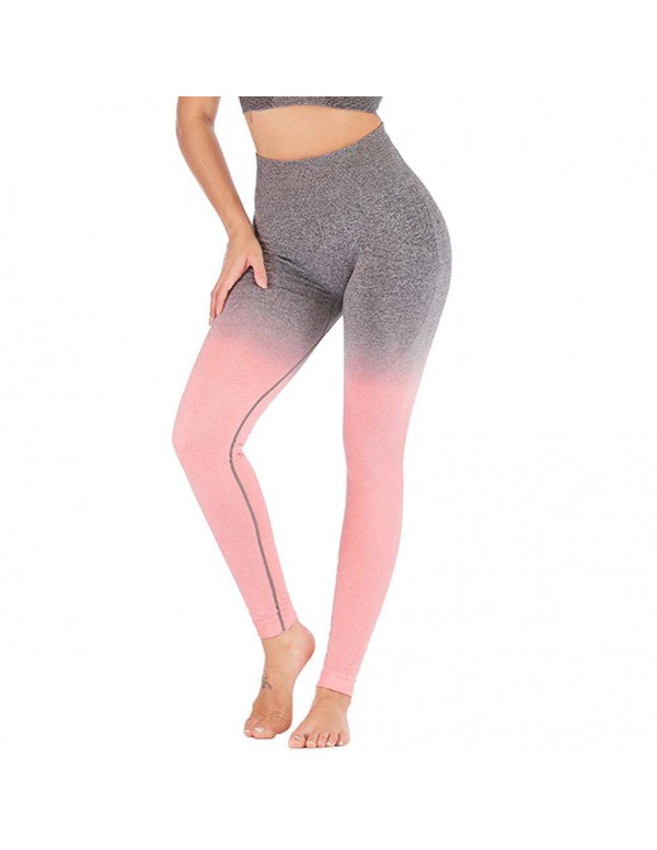 Sports Yoga Pants Gradient High Waist Gym Stretch Leggings (Pink S