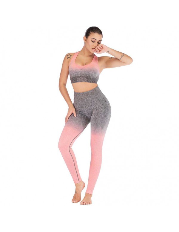 Sports Yoga Pants Gradient High Waist Gym Stretch Leggings (Pink S