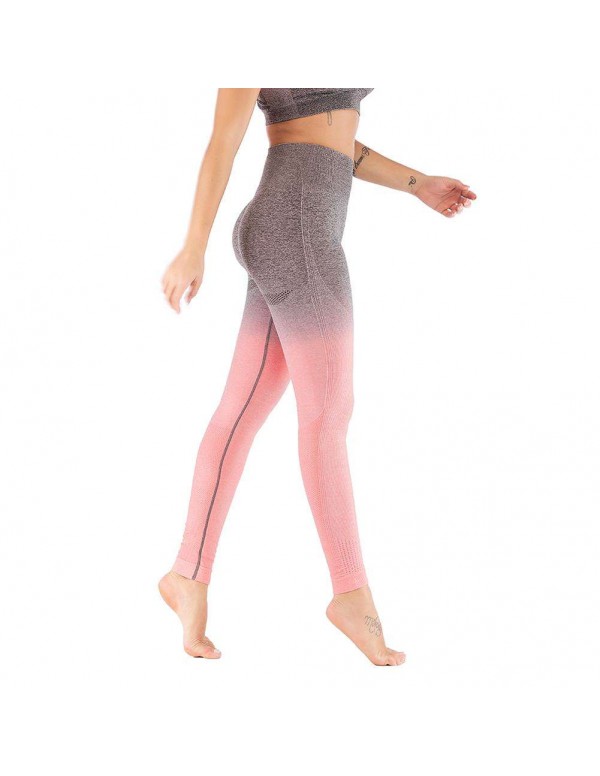 Sports Yoga Pants Gradient High Waist Gym Stretch Leggings (Pink S