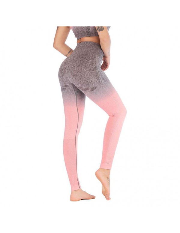 Sports Yoga Pants Gradient High Waist Gym Stretch Leggings (Pink S