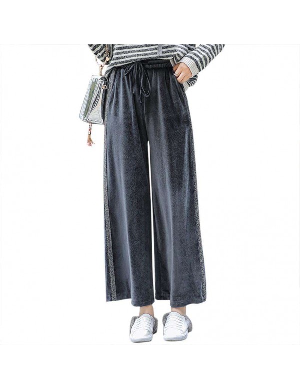 Velvet Wide Leg Pants High Waist Loose Elegant Lad...