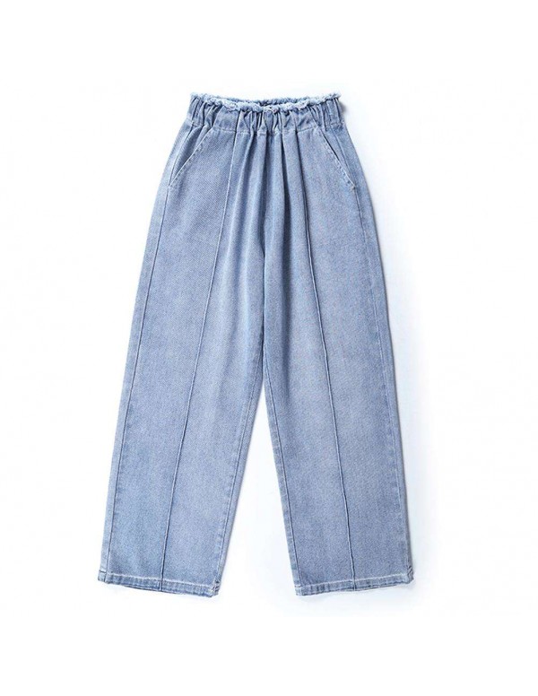 Wide Leg Jeans Elastic High Waist Pants Denim Trousers (Sky Blue M)