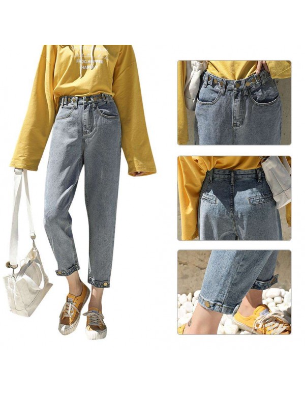 Jeans Casual Denim Pants High Waist Daily Zipper 4/5 Trousers (M)