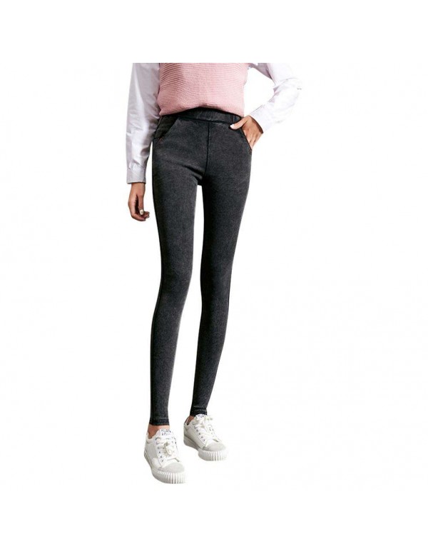 Spring Fashion Slim Jeans High Waist Stretch Pencil Pants (Grey M