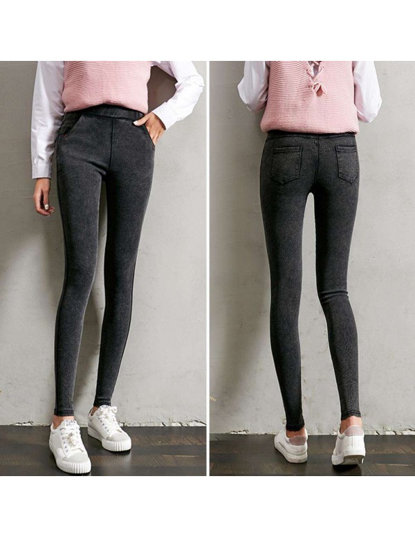 Spring Fashion Slim Jeans High Waist Stretch Pencil Pants (Grey M