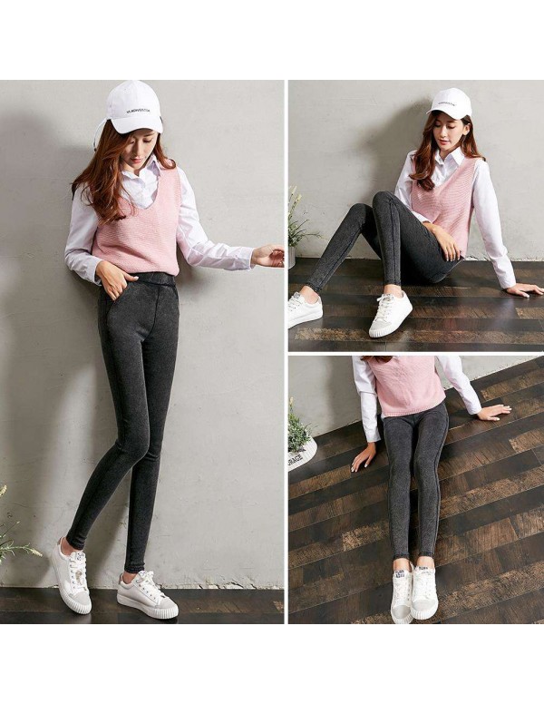 Spring Fashion Slim Jeans High Waist Stretch Pencil Pants (Grey M