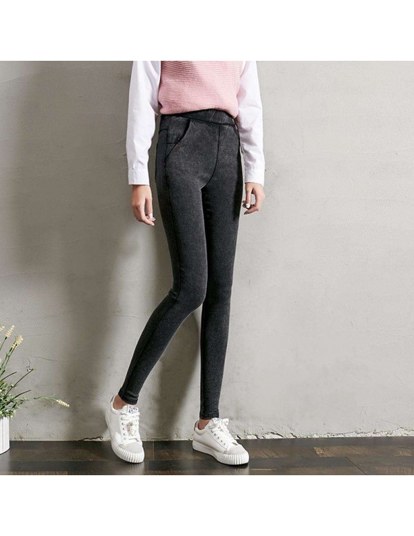 Spring Fashion Slim Jeans High Waist Stretch Pencil Pants (Grey M