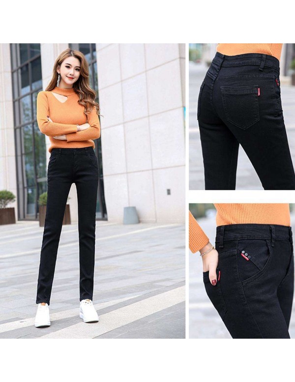 Casual High Waist Jeans Denim Pencil Pants Skinny Trousers (Black 27)