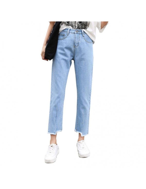 High Waist Jeans Denim Pencil Pants Irregular Trou...