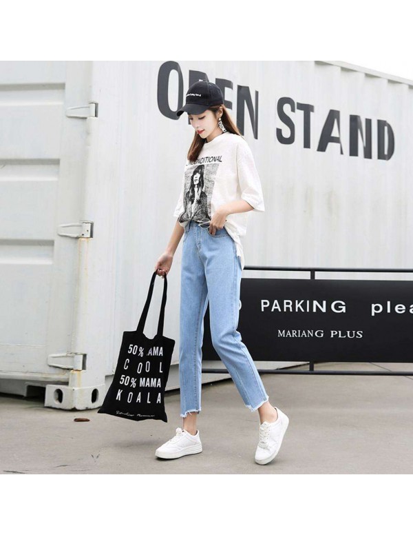 High Waist Jeans Denim Pencil Pants Irregular Trousers (Sky Blue M)