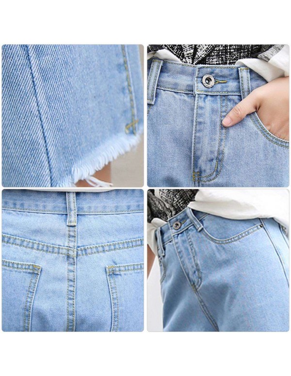 High Waist Jeans Denim Pencil Pants Irregular Trousers (Sky Blue M)