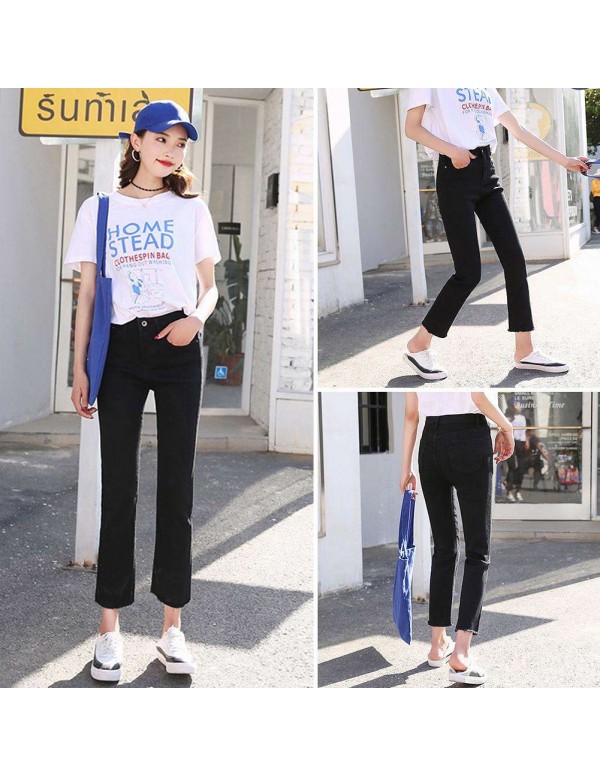 Casual High Waist Jeans Denim Pencil Pants Skinny Trousers (Black 28)