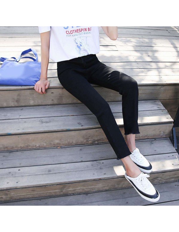 Casual High Waist Jeans Denim Pencil Pants Skinny Trousers (Black 28)