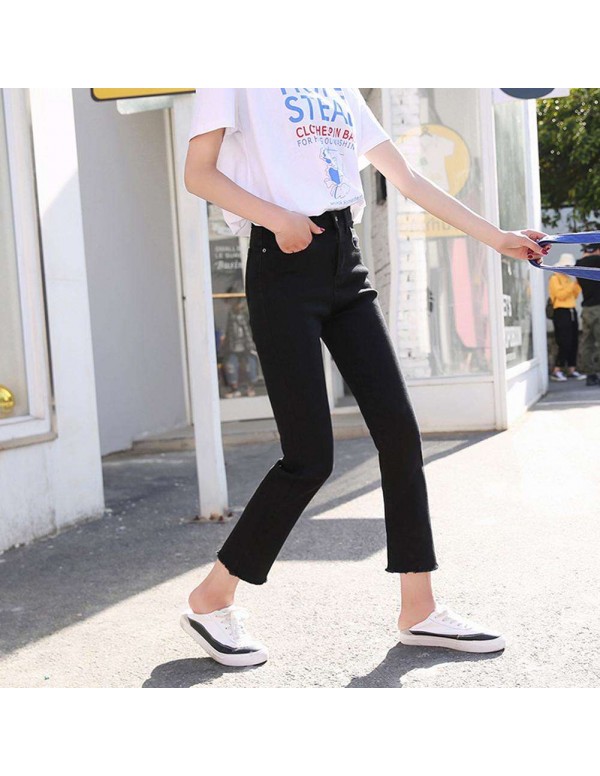 Casual High Waist Jeans Denim Pencil Pants Skinny Trousers (Black 28)