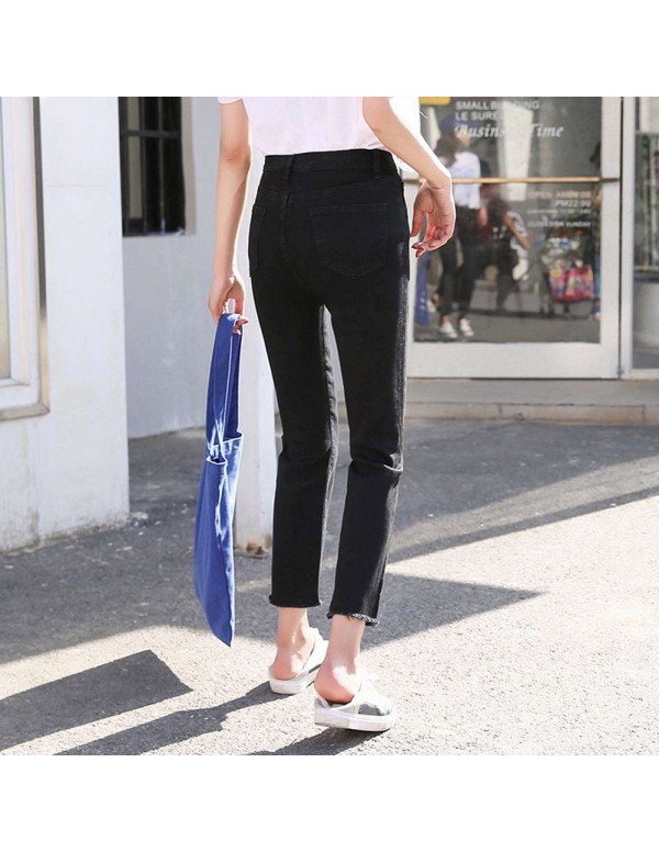 Casual High Waist Jeans Denim Pencil Pants Skinny Trousers (Black 28)