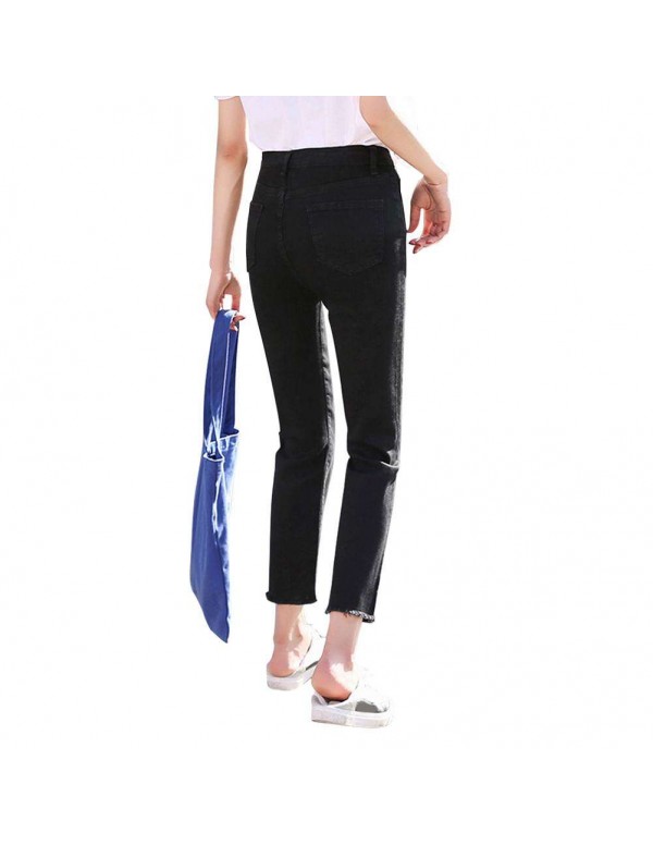 Casual High Waist Jeans Denim Pencil Pants Skinny Trousers (Black 28)