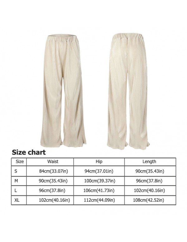 Spring Wide Leg Pants Elastic Waist Pleated Trousers Flare Pants (S)